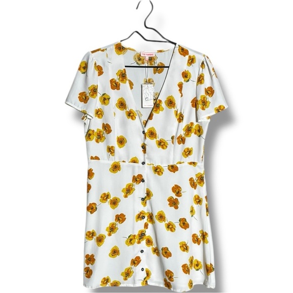 re:named New With Tags V-neck White Mini Dress with Yellow Floral Accents - Picture 16 of 16